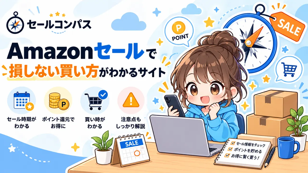 セールコンパス：Amazonセールで損しない買い方がわかるサイト。セール時期がわかる・ポイント還元でお得に・買い時がわかる・注意点もしっかり解説
